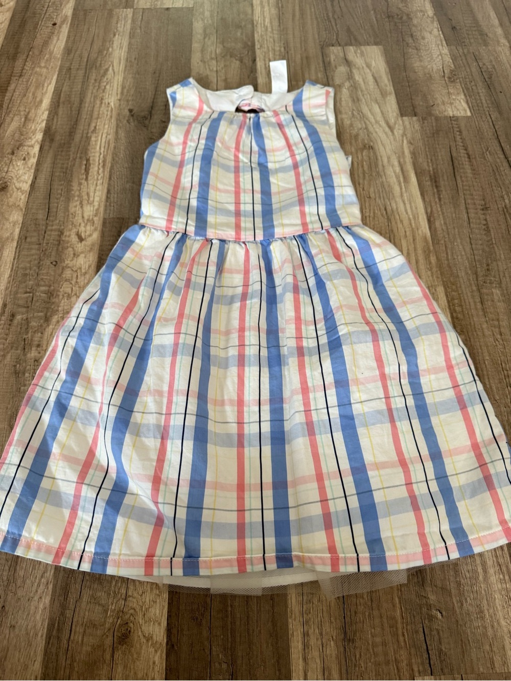 Carter's White Plaid Sleeveless Dress with Blue, Pink & Yellow Stripes